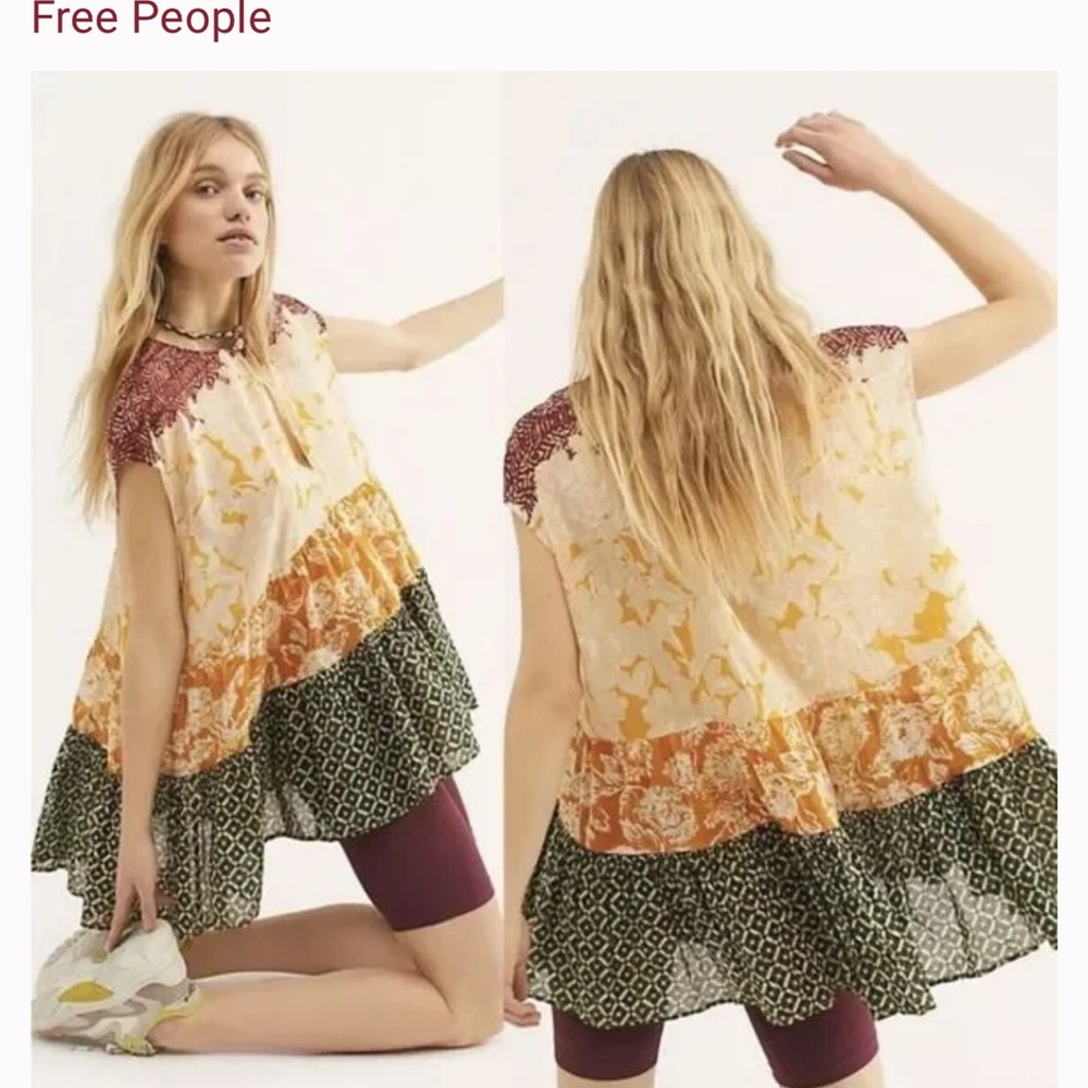 Free People Babydoll Blouse Flowy Ruffle Tiered High Low XS